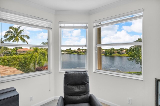 5081 NW 120th Ave, Coral Springs, FL 33076 - living area featuring a water view and ornamental molding