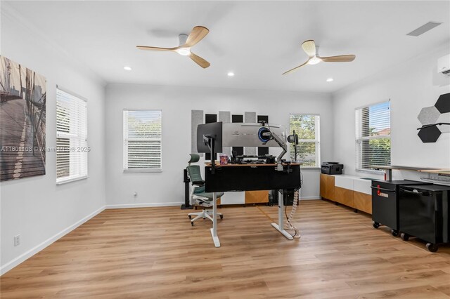 5081 NW 120th Ave, Coral Springs, FL 33076 - office area featuring ceiling fan, light wood-style floors, and recessed lighting