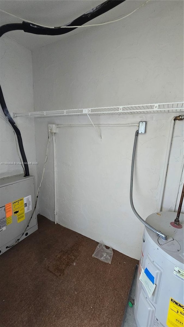 storage area featuring electric water heater