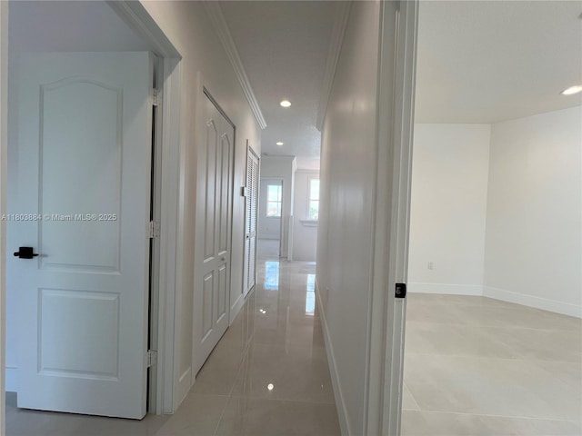 16247 SW 46th Ter, Miami, FL 33185 - hall featuring ornamental molding, baseboards, light tile patterned flooring, and recessed lighting