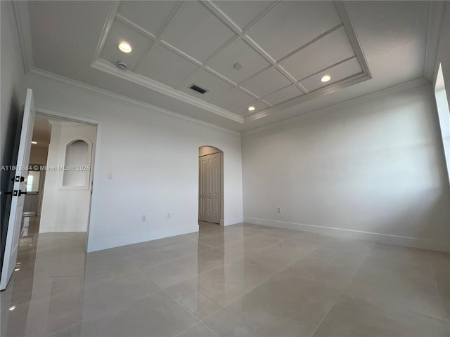 16247 SW 46th Ter, Miami, FL 33185 - empty room with arched walkways, ornamental molding, baseboards, recessed lighting, and coffered ceiling