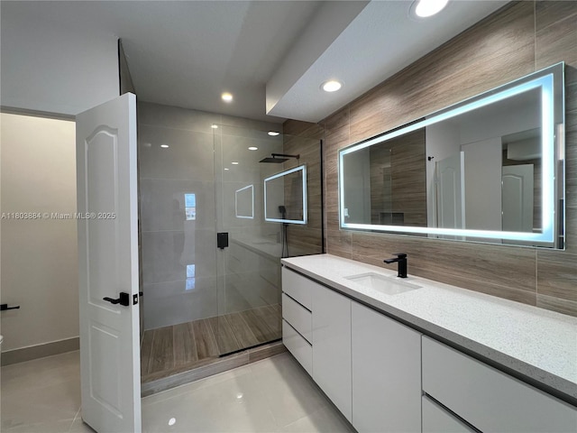 16247 SW 46th Ter, Miami, FL 33185 - full bath featuring a tile shower, vanity, tile patterned floors, and recessed lighting