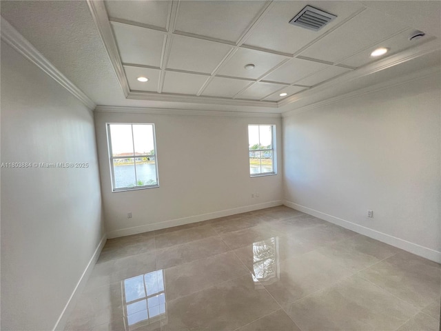 16247 SW 46th Ter, Miami, FL 33185 - spare room with ornamental molding, baseboards, light tile patterned flooring, recessed lighting, and coffered ceiling