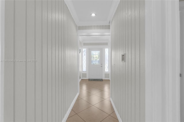 9813 SW 57th St, Cooper City, FL 33328 - hall featuring crown molding, light tile patterned floors, baseboards, and recessed lighting