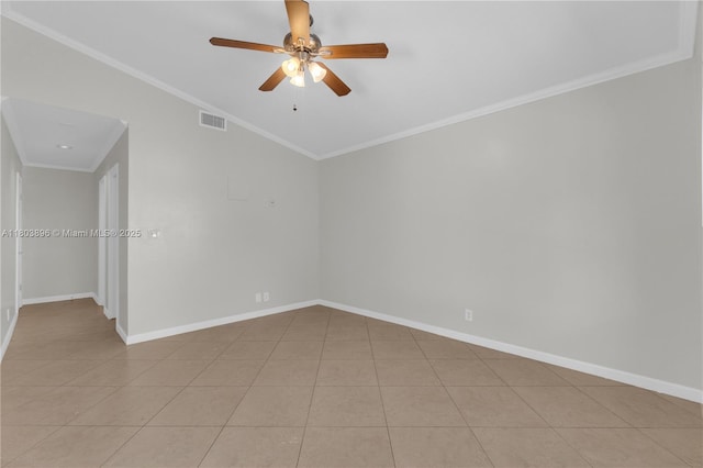 9813 SW 57th St, Cooper City, FL 33328 - spare room featuring ceiling fan, baseboards, ornamental molding, and light tile patterned flooring