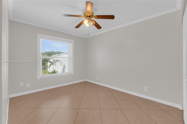 9813 SW 57th St, Cooper City, FL 33328 - tiled spare room featuring ornamental molding, ceiling fan, and baseboards