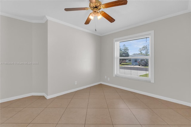 9813 SW 57th St, Cooper City, FL 33328 - unfurnished room with light tile patterned floors, ornamental molding, baseboards, and a ceiling fan