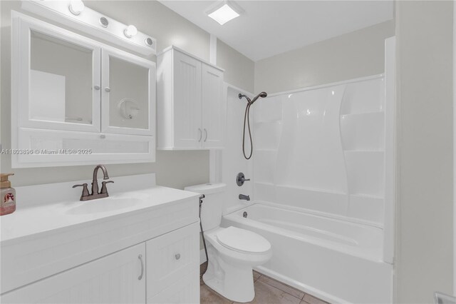 9813 SW 57th St, Cooper City, FL 33328 - bathroom featuring toilet, vanity, tile patterned flooring, and bathing tub / shower combination