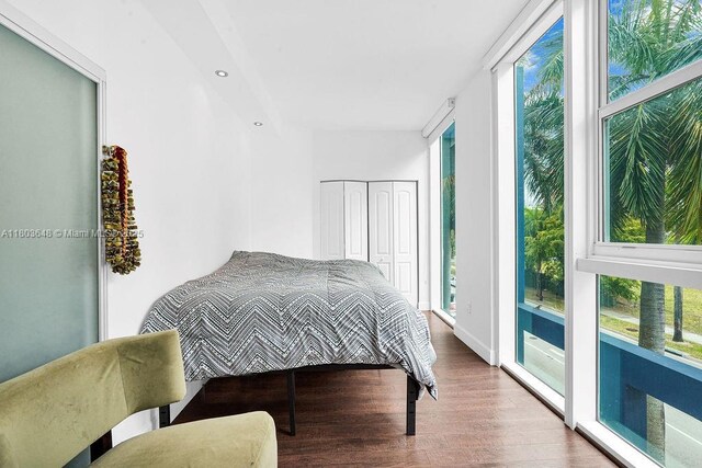 275 NE 18th St Unit 306, Miami, FL 33132 - bedroom with access to exterior, wood finished floors, and a closet