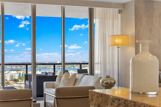 9705 Collins Ave Unit 1805N, Bal Harbour, FL 33154 - living area featuring a water view and a view of city