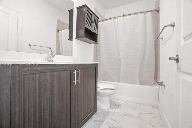 21408 NE 2nd Path, Miami, FL 33179 - full bath featuring marble finish floors, toilet, vanity, shower / bath combo, and baseboards