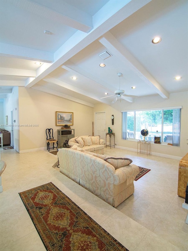 10715 SW 139th Ct, Miami, FL 33186 - tiled living room with recessed lighting, ceiling fan, and baseboards