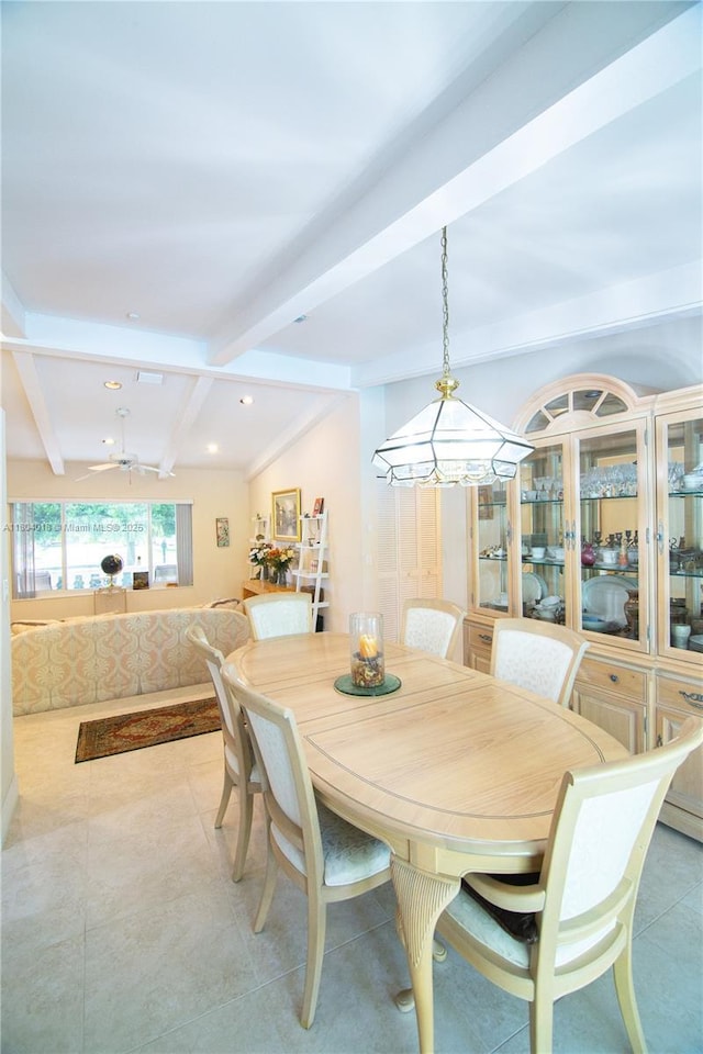 10715 SW 139th Ct, Miami, FL 33186 - dining area with beamed ceiling, light tile patterned floors, recessed lighting, and a chandelier