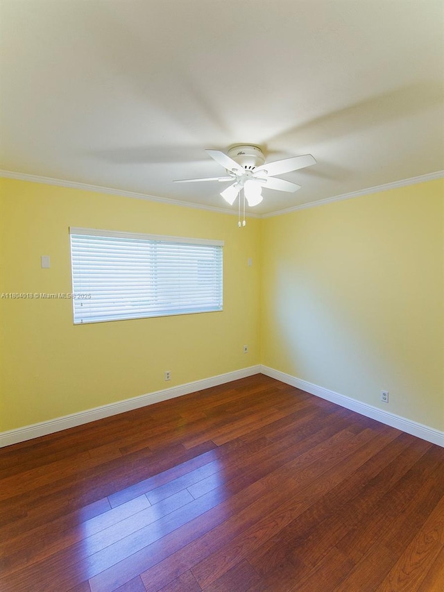 10715 SW 139th Ct, Miami, FL 33186 - empty room featuring a ceiling fan, dark wood-style floors, crown molding, and baseboards