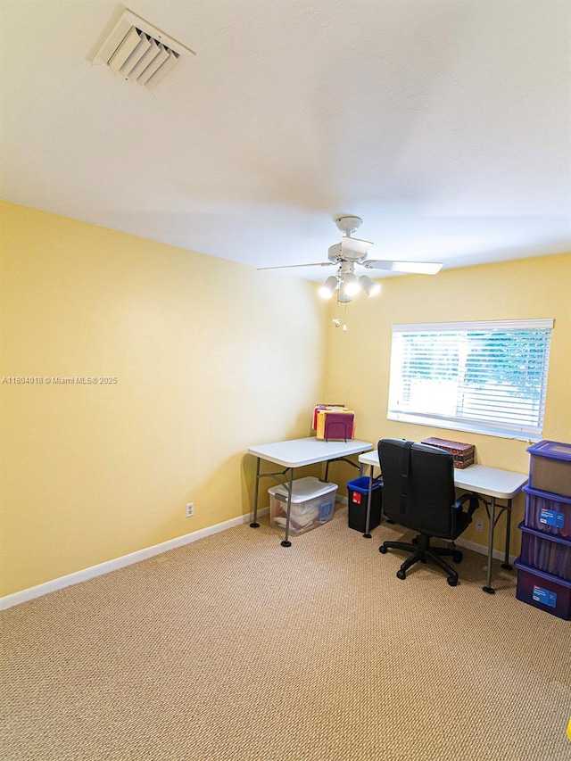 10715 SW 139th Ct, Miami, FL 33186 - office area featuring light colored carpet, a ceiling fan, and baseboards