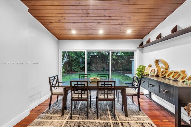 1631 SW 11th St, Miami, FL 33135 - dining area with wood ceiling, wood finished floors, recessed lighting, and baseboards