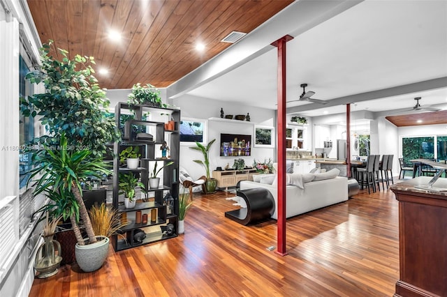 1631 SW 11th St, Miami, FL 33135 - living area featuring ceiling fan, wood finished floors, and recessed lighting