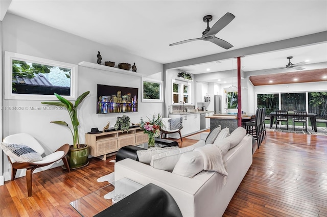 1631 SW 11th St, Miami, FL 33135 - living room with a ceiling fan, light wood-style floors, and recessed lighting