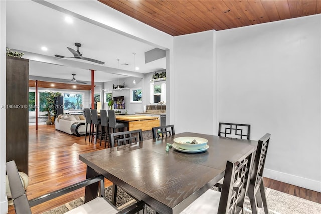 1631 SW 11th St, Miami, FL 33135 - dining space with a ceiling fan, wood finished floors, recessed lighting, and baseboards