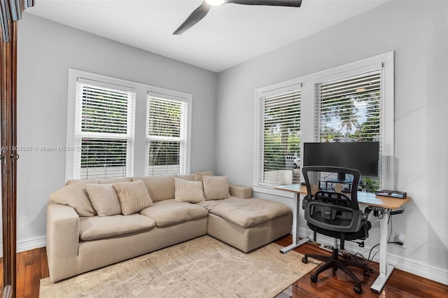 1631 SW 11th St, Miami, FL 33135 - office area featuring ceiling fan, baseboards, and wood finished floors