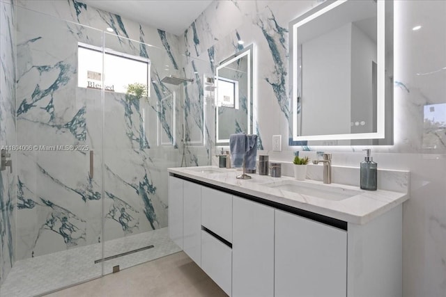 4623 7th St W, Lehigh Acres, FL 33971 - full bath with a marble finish shower and double vanity