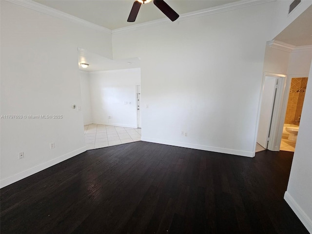 2151 NW 96th Ter Unit 15L, Pembroke Pines, FL 33024 - spare room featuring a ceiling fan, crown molding, and wood finished floors