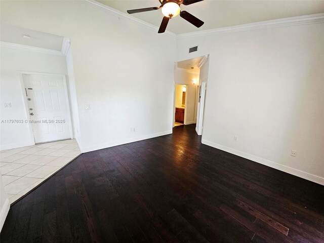 2151 NW 96th Ter Unit 15L, Pembroke Pines, FL 33024 - spare room featuring crown molding, ceiling fan, and wood finished floors