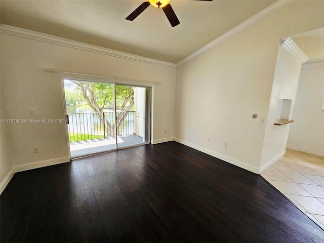 2151 NW 96th Ter Unit 15L, Pembroke Pines, FL 33024 - unfurnished room featuring wood-type flooring, a ceiling fan, and crown molding