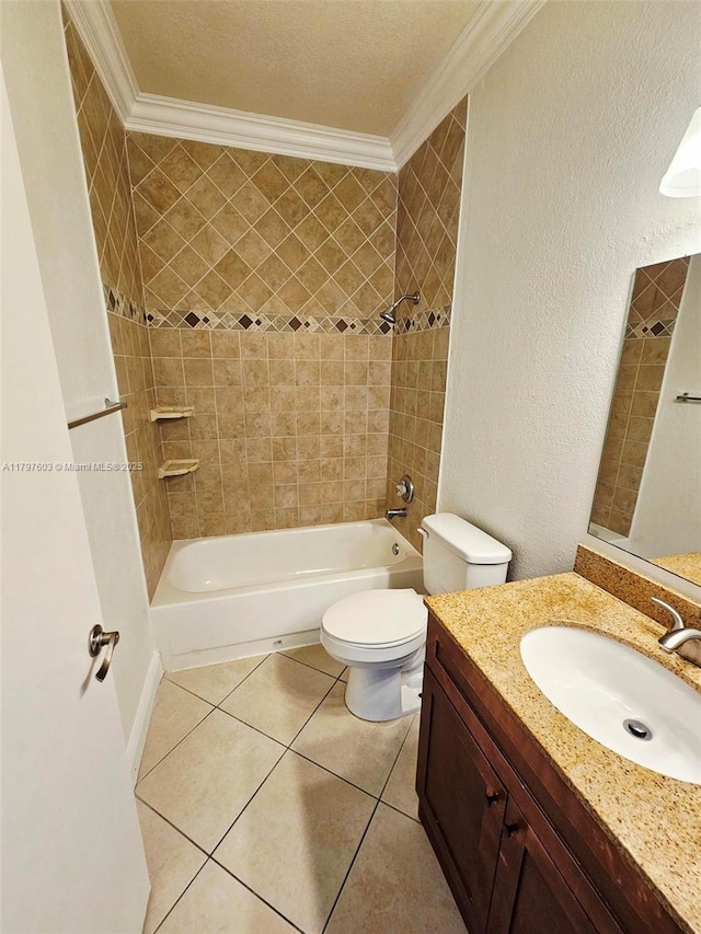 2151 NW 96th Ter Unit 15L, Pembroke Pines, FL 33024 - full bath with vanity, bathtub / shower combination, tile patterned floors, ornamental molding, and a textured wall