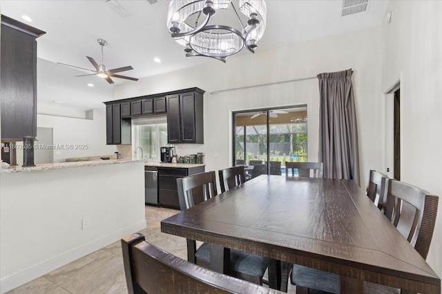 112 SW N Danville Cir, Port St Lucie, FL 34953 - dining space with ceiling fan, a chandelier, and recessed lighting