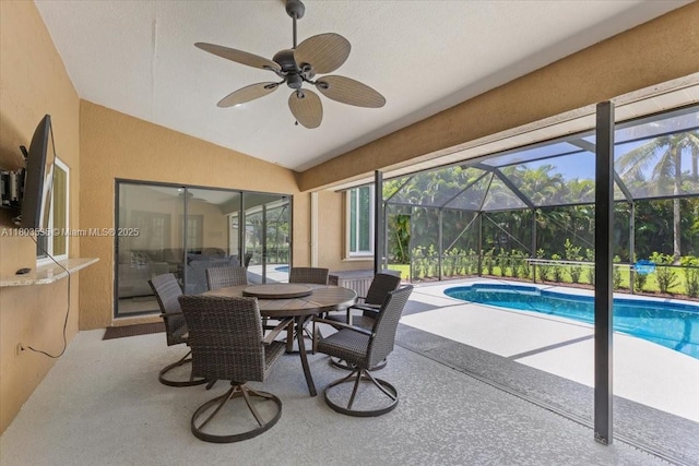 112 SW N Danville Cir, Port St Lucie, FL 34953 - swimming pool featuring a patio area, ceiling fan, a lanai, and outdoor dining space