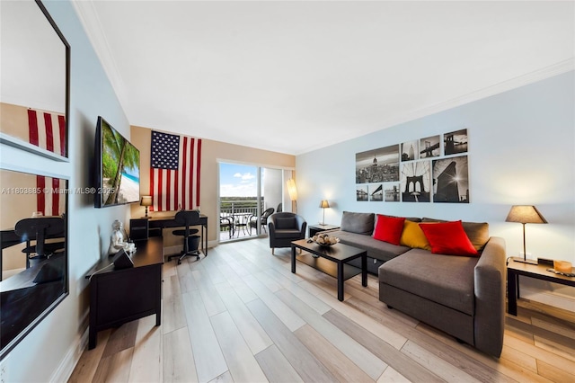 400 Kings Point Dr Unit 1021, Sunny Isles Beach, FL 33160 - living area featuring crown molding, a desk, and wood finished floors
