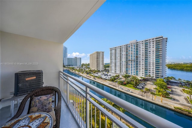 400 Kings Point Dr Unit 1021, Sunny Isles Beach, FL 33160 - balcony featuring a water view and central AC unit