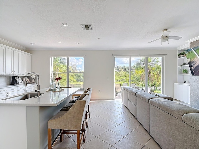16435 SW 27th St, Miramar, FL 33027 - kitchen featuring a sink, open floor plan, ornamental molding, light countertops, and plenty of natural light