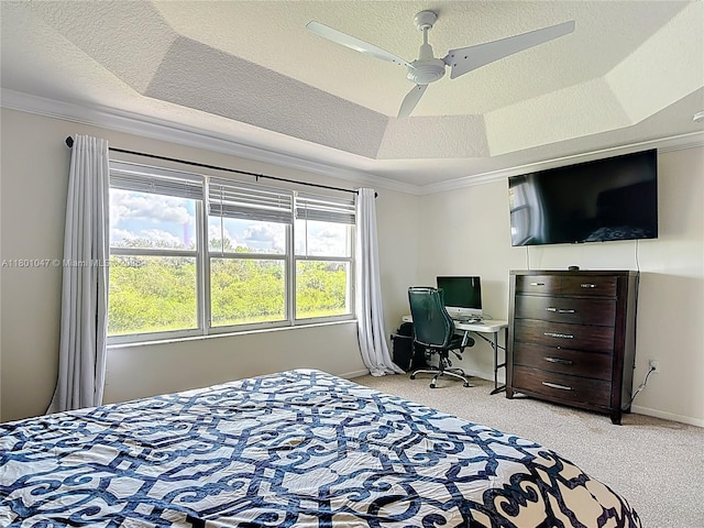 16435 SW 27th St, Miramar, FL 33027 - bedroom with ornamental molding, light colored carpet, a tray ceiling, ceiling fan, and baseboards