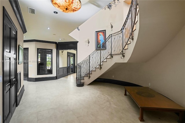20508 SW 140th Ave, Miami, FL 33177 - entryway with stairs, ornamental molding, baseboards, and recessed lighting