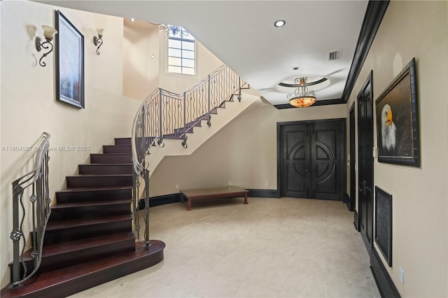 20508 SW 140th Ave, Miami, FL 33177 - entryway featuring stairs, baseboards, and tile patterned floors