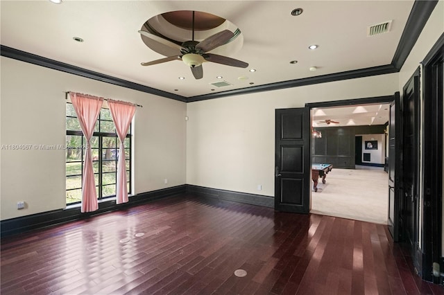 20508 SW 140th Ave, Miami, FL 33177 - unfurnished room with ceiling fan, wood finished floors, crown molding, baseboards, and recessed lighting