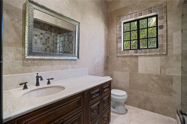 20508 SW 140th Ave, Miami, FL 33177 - bathroom with vanity, toilet, tile walls, and tile patterned floors