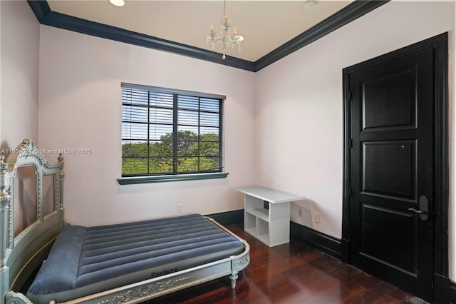 20508 SW 140th Ave, Miami, FL 33177 - bedroom featuring crown molding, dark wood-type flooring, a chandelier, and baseboards