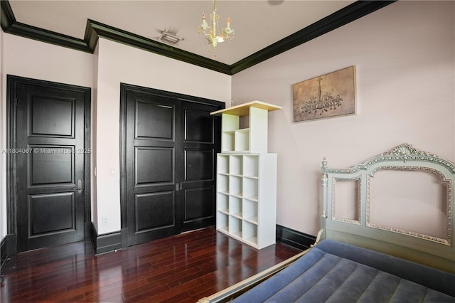 20508 SW 140th Ave, Miami, FL 33177 - unfurnished bedroom with crown molding, wood finished floors, a chandelier, and baseboards
