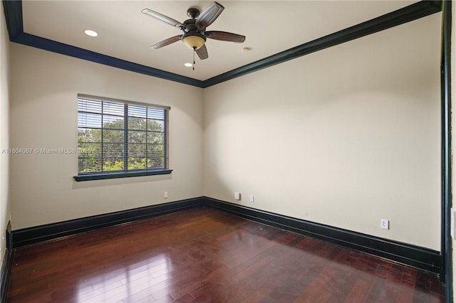 20508 SW 140th Ave, Miami, FL 33177 - empty room featuring dark wood-style floors, ornamental molding, a ceiling fan, baseboards, and recessed lighting