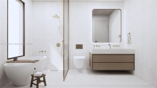 1265 SW 22nd St Unit Th-2, Miami, FL 33145 - bathroom with tile walls, vanity, toilet, tile patterned flooring, and a shower