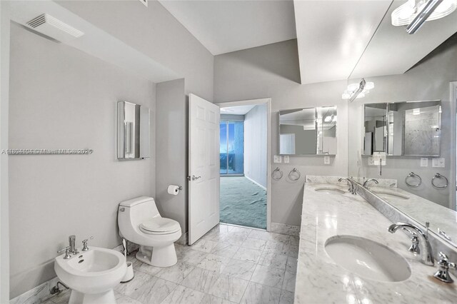 3200 N Ocean Blvd Unit 1206, Fort Lauderdale, FL 33308 - bathroom with baseboards, marble look tile flooring, a bidet, toilet, and double vanity