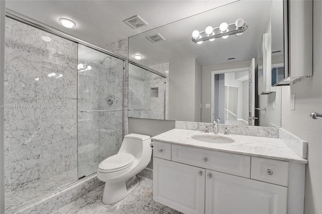 3200 N Ocean Blvd Unit 1206, Fort Lauderdale, FL 33308 - full bathroom with a stall shower, marble finish floors, toilet, and vanity