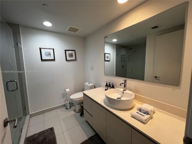 2600 E Hallandale Beach Blvd Unit T401, Hallandale Beach, FL 33009 - bathroom with tile patterned floors, a shower stall, vanity, toilet, and recessed lighting