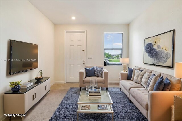 11094 W 33rd Way, Hialeah, FL 33018 - living area with baseboards, light carpet, and recessed lighting