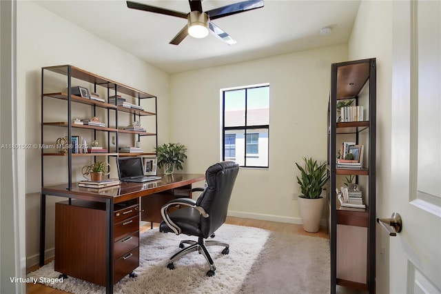 11094 W 33rd Way, Hialeah, FL 33018 - office with ceiling fan, wood finished floors, and baseboards