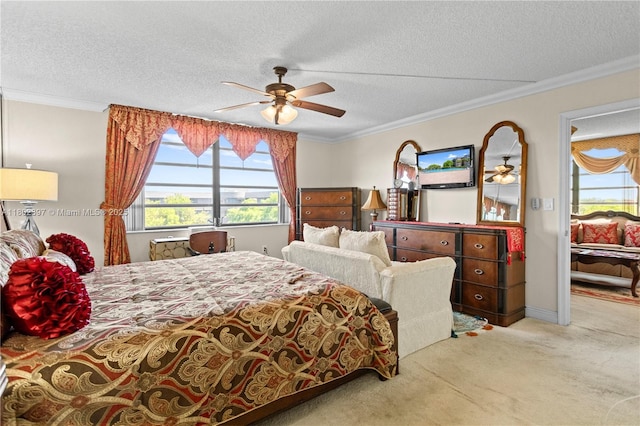 900 Colony Point Cir Unit 523, Pembroke Pines, FL 33026 - bedroom featuring carpet, a textured ceiling, crown molding, and a ceiling fan