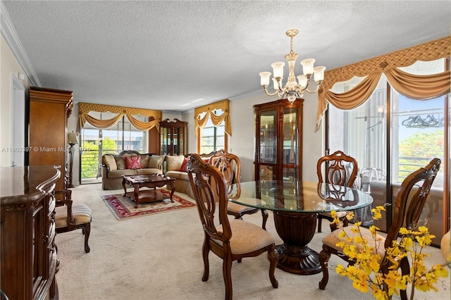 900 Colony Point Cir Unit 523, Pembroke Pines, FL 33026 - carpeted dining area with a textured ceiling, a chandelier, and crown molding